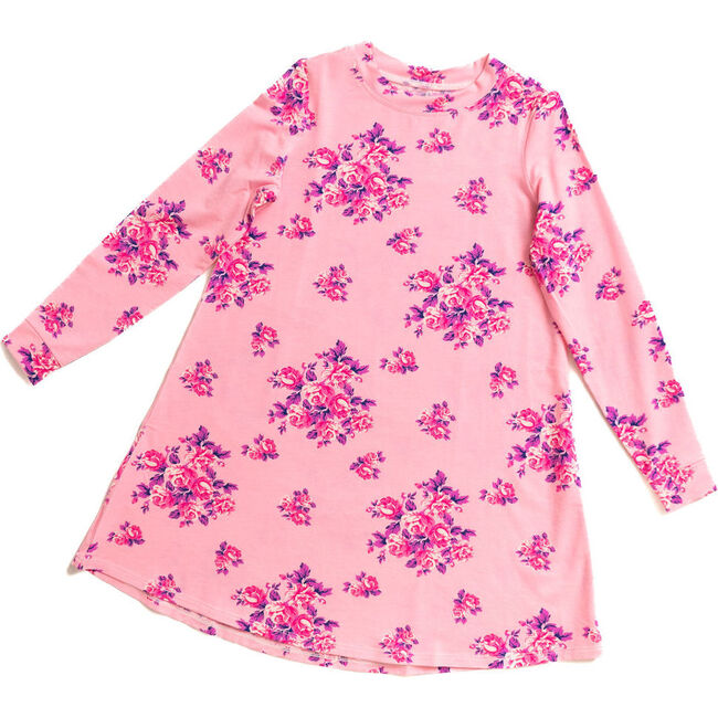 Sweet Floral Long Sleeve Lounge Dress, Pink