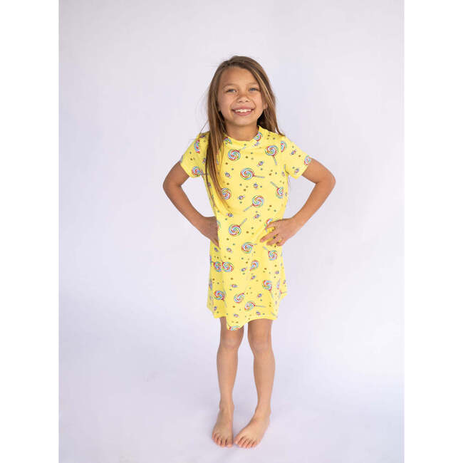Rainbow Pops Short Sleeve Lounge Dress, Yellow - Dresses - 3