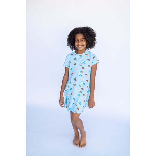 Donuts! Short Sleeve Lounge Dress, Blue - Dresses - 3