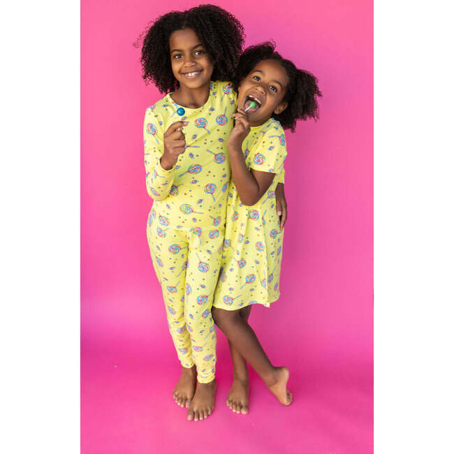 Rainbow Pops Short Sleeve Lounge Dress, Yellow - Dresses - 4