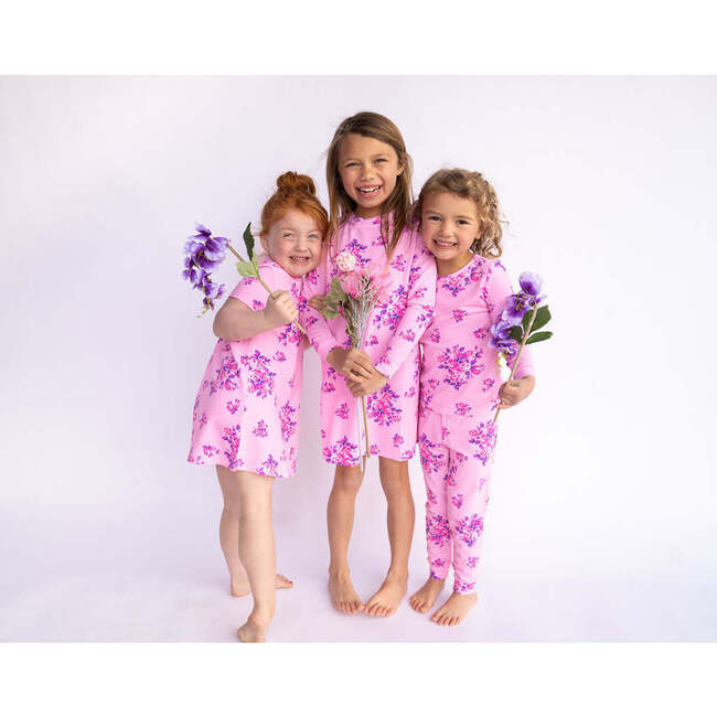 Sweet Floral Long Sleeve Lounge Dress, Pink - Dresses - 4
