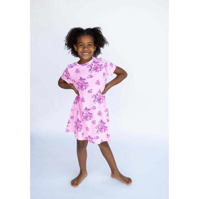 Sweet Floral Short Sleeve Dress, Pink - Dresses - 3