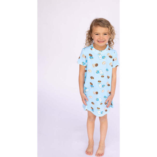 Donuts! Short Sleeve Lounge Dress, Blue - Dresses - 4