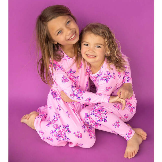 Sweet Floral Long Sleeve Lounge Dress, Pink - Dresses - 5
