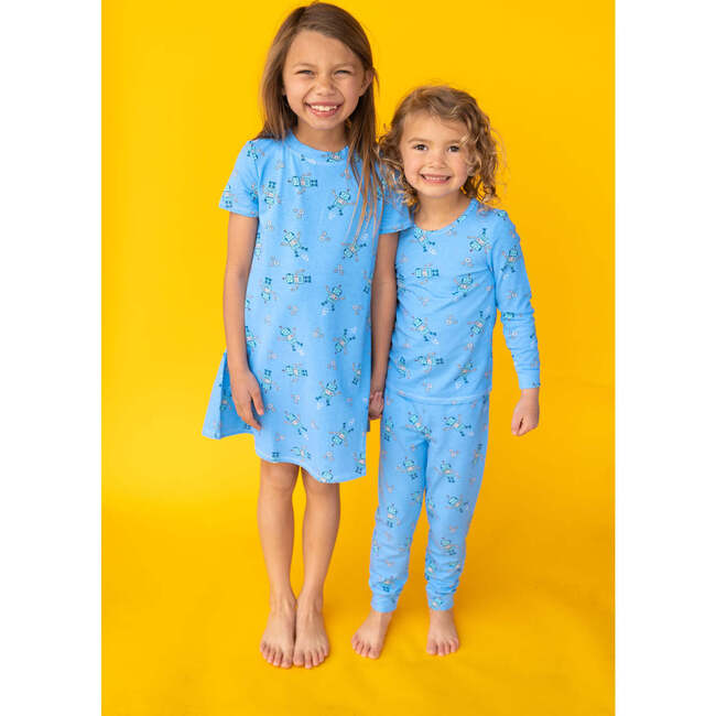 Robots Short Sleeve Dress, Blue - Dresses - 4