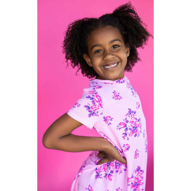 Sweet Floral Short Sleeve Dress, Pink - Dresses - 4