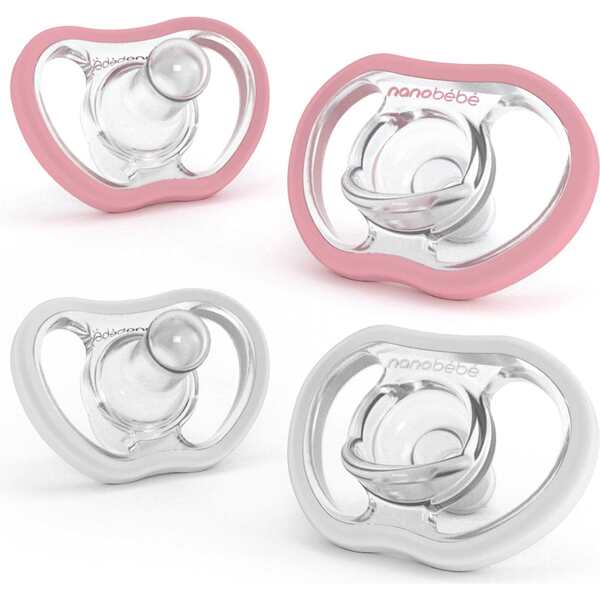 Flexy Active Pacifier, Pink & White 4pk Count Nanobebe Teethers