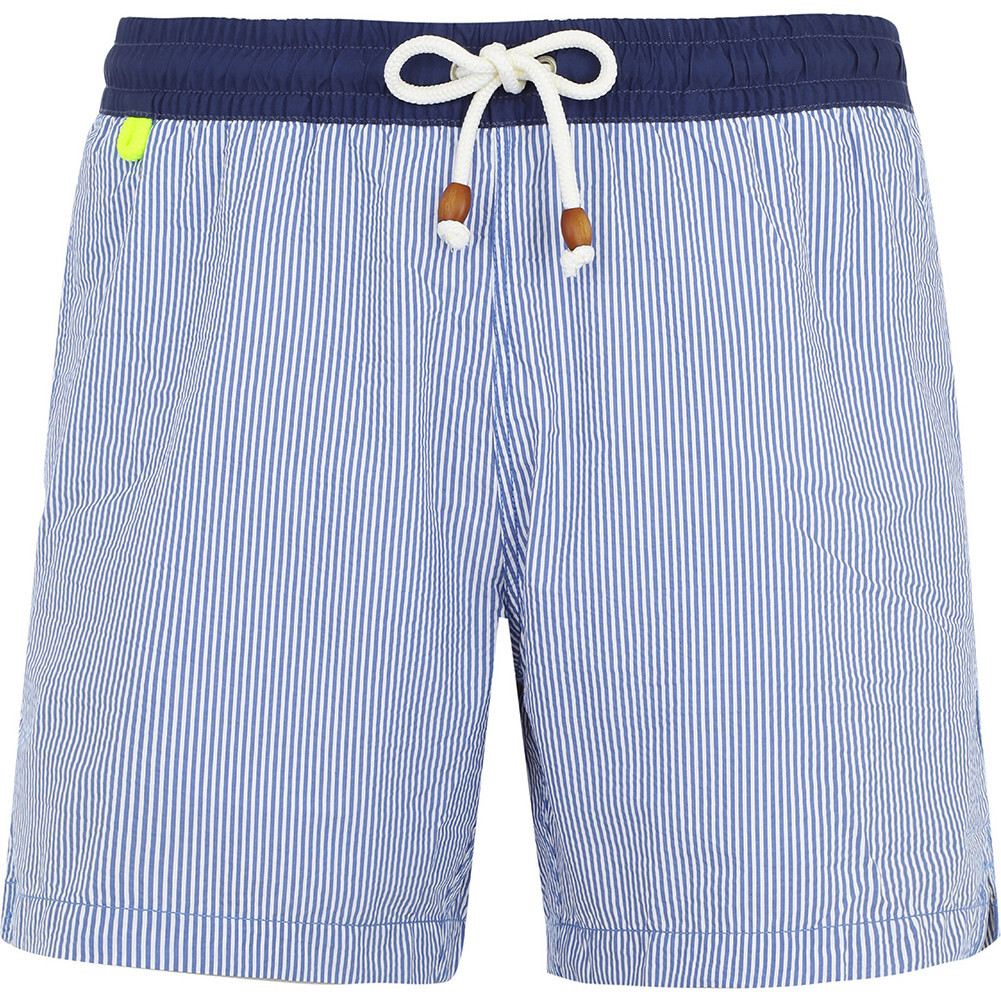 Men's Trawangan Swim Trunk, Blue Seersucker - Swim Trunks - 1