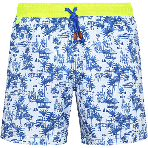 Men's Trawangan Swim Trunk, Toile De Jouy Balinaise Inspiration - Swim Trunks - 1