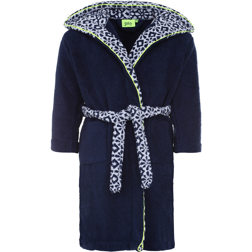 Boys Azulejos Collar Navy Bathrobe - Robes - 1
