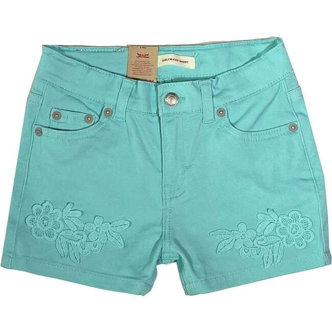 Teal Embroidered Shorts, Blue
