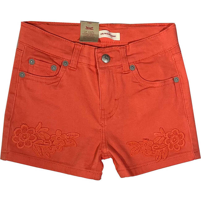 Coral Embroidered Kids Shorts, Orange