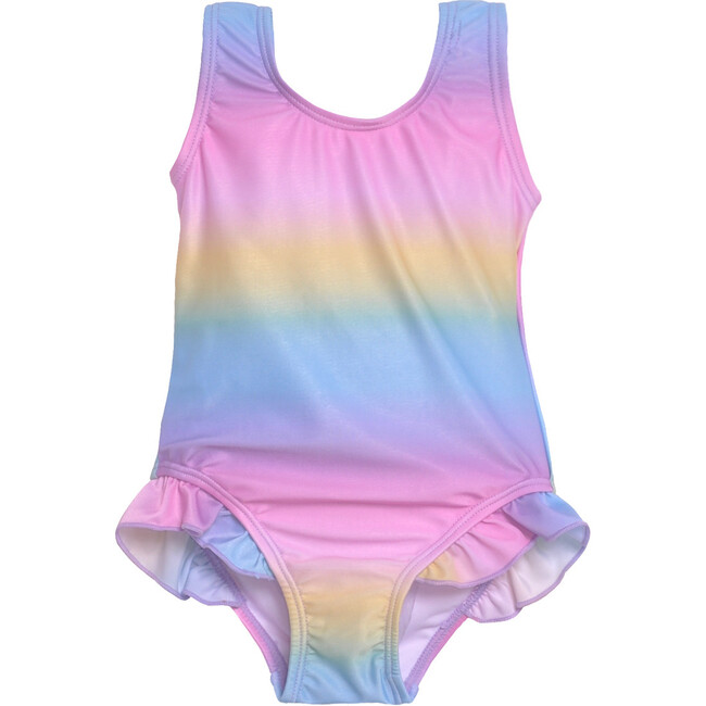 Delaney Hip Ruffle Swimsuit, Rainbow Ombre