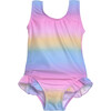 Delaney Hip Ruffle Swimsuit, Rainbow Ombre - One Pieces - 1 - thumbnail
