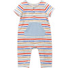 Kangaroo Pocket Stripe Coverall, Blue - Rompers - 1 - thumbnail