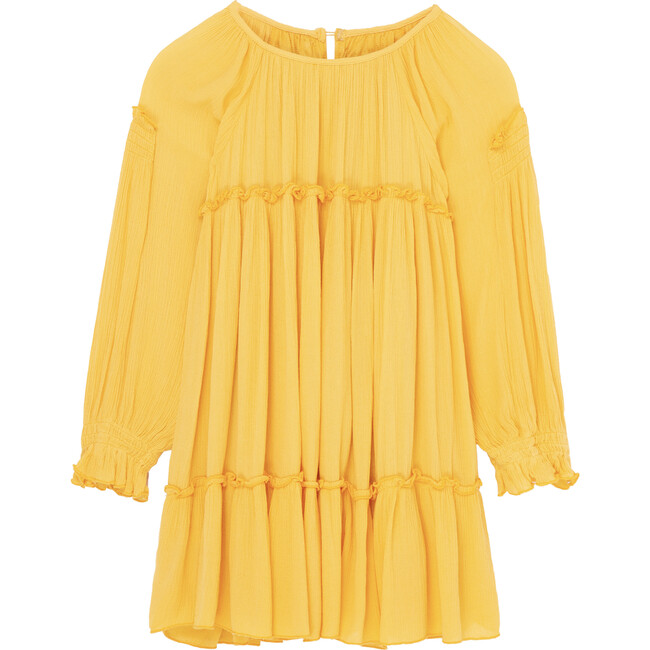 Smocked Crepe Dress, Yellow