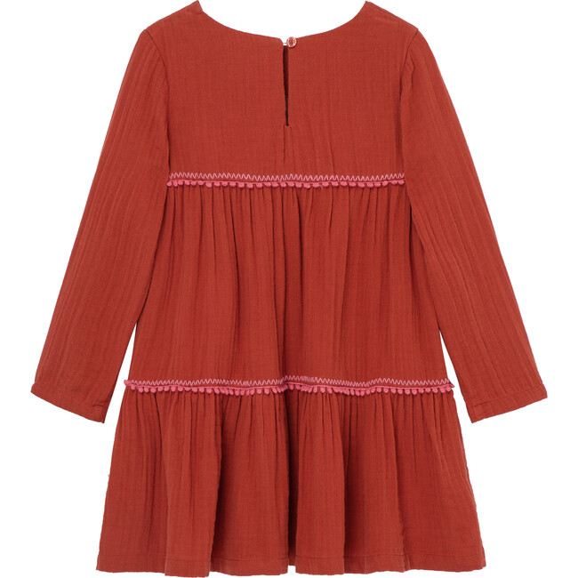 Embroidery & Pompoms Dress, Red