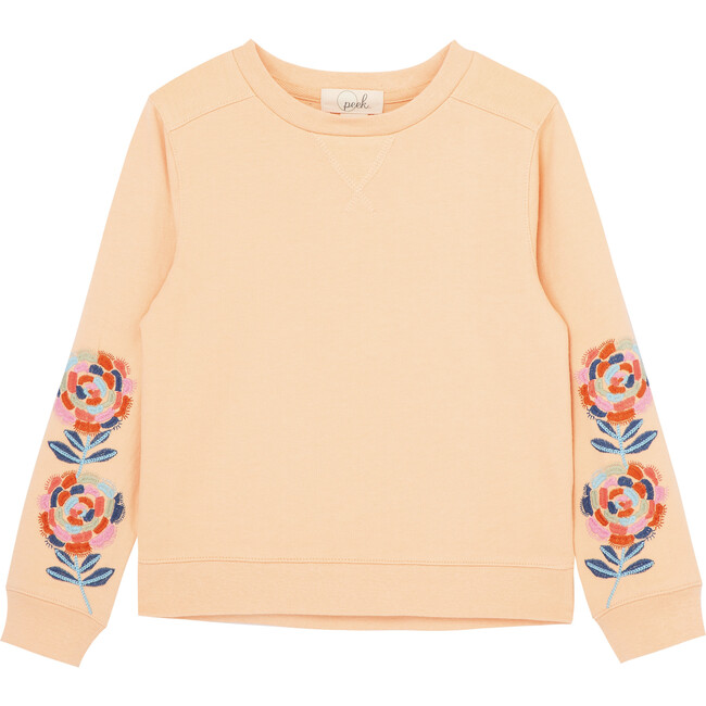 Embroidered Sleeves Sweatshirt, Peach