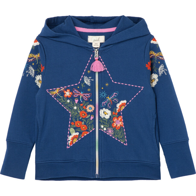 Embroidered Star Hoodie, Blue