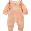 Embroidered Checked Coverall, Peach - Rompers - 2