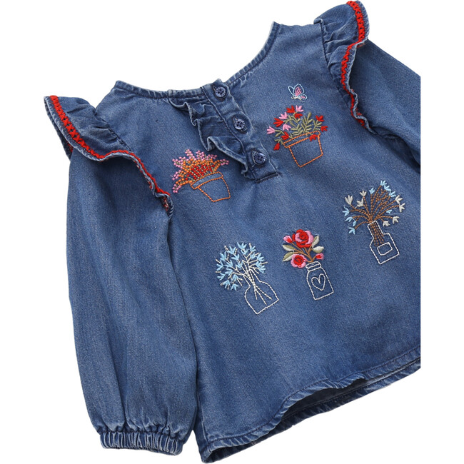 Embroidered Plants Pant Set, Blue - Mixed Apparel Set - 3