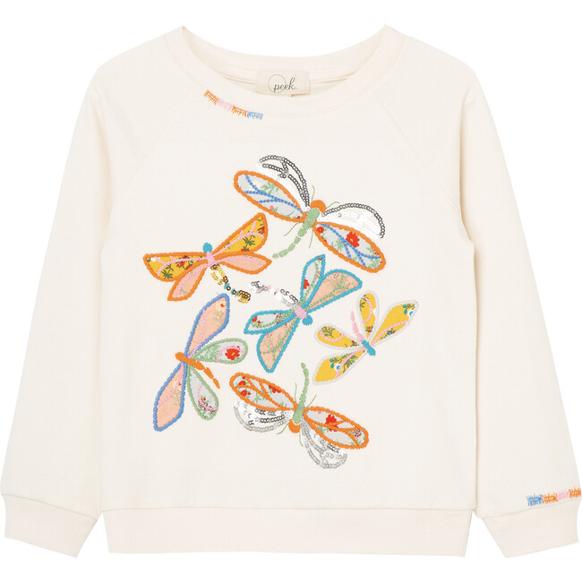 Dragonflies Applique Sweatshirt, Off-White