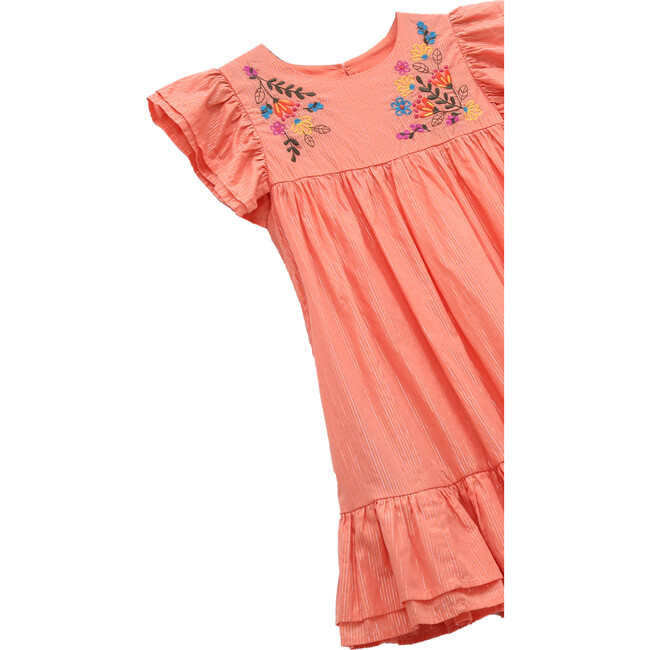 Embroidered Metallic Dress, Peach - Dresses - 3