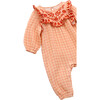 Embroidered Checked Coverall, Peach - Rompers - 3