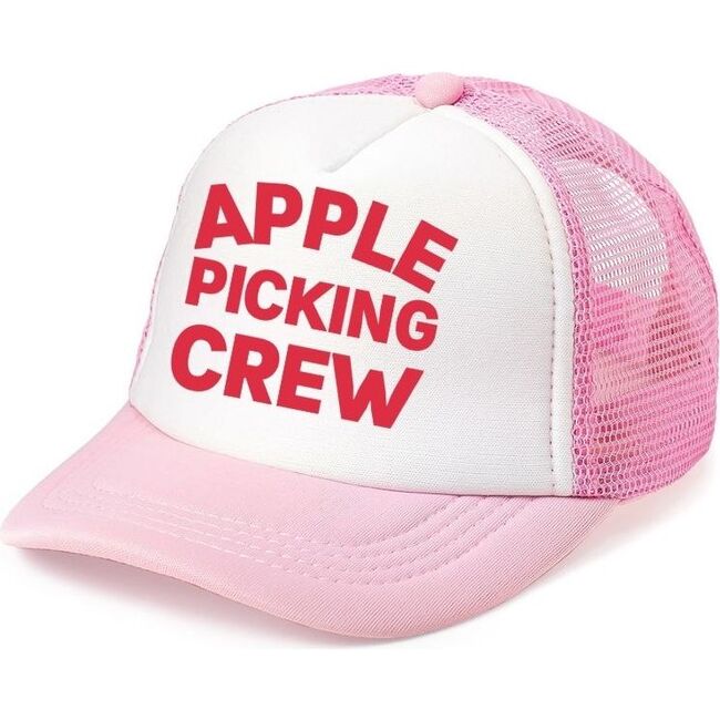 Apple Picking Crew Trucker Hat, Pink/White