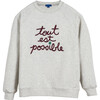 Women's Tout Est Possible Embroidered Sweatshirt, Oat & Burgundy - Sweatshirts - 1 - thumbnail