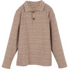 Finley Long Sleeve Polo, Slate Blue & Oat Stripe - Polo Shirts - 1 - thumbnail