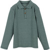 Finley Long Sleeve Polo, Army Green & Cream Stripe - Polo Shirts - 1 - thumbnail
