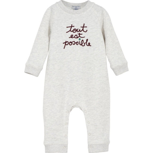 Baby Tout Est Possible Embroidered One Piece, Oat & Burgundy