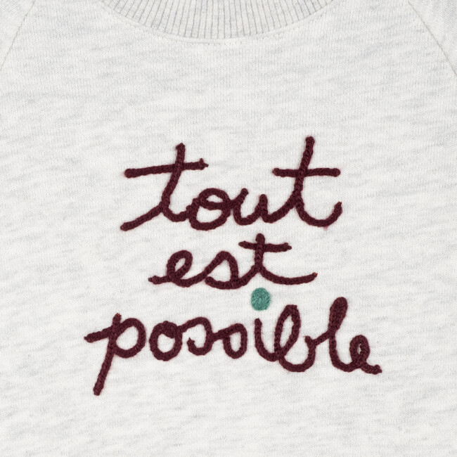 Baby Tout Est Possible Embroidered One Piece, Oat & Burgundy - One Pieces - 3