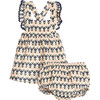 Baby Maddie Pinafore Dress With Bloomer, Retro Pink & Navy Floral - Dresses - 1 - thumbnail