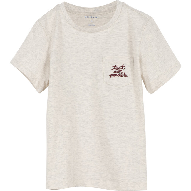 Tout Est Possible Embroidered Pocket Tee, Oat - Tees - 1