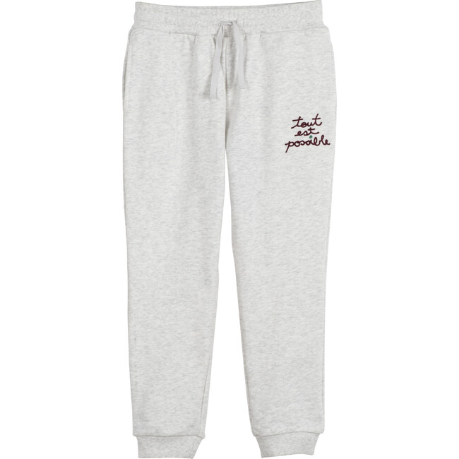 Tout Est Possible Embroidered Sweatpants, Oat & Burgundy