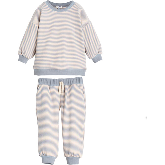 Baby Fuzzy Jones Sweat Set, Slate Blue & Cream Stripe - Mixed Apparel Set - 1