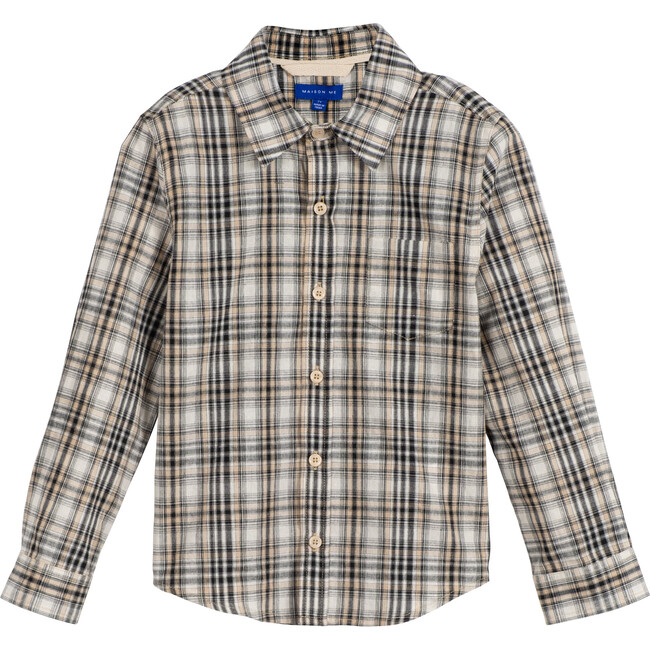 Max Button Down Shirt, Black & Cream Plaid - Shirts - 1