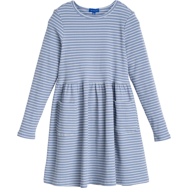 Marley Long Sleeve Dress, Dusty Blue & Light Blue Stripe