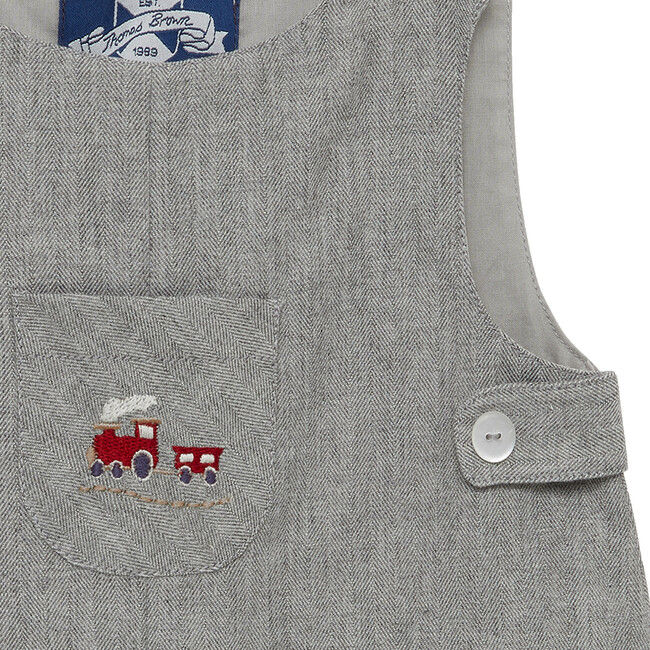 Little Archie Romper, Grey/ Train - Rompers - 3
