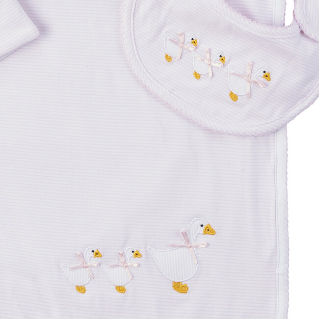 Jemima Bib, Hat And Blanket Set, Pale Pink  / White Stripe - Mixed Gift Set - 4