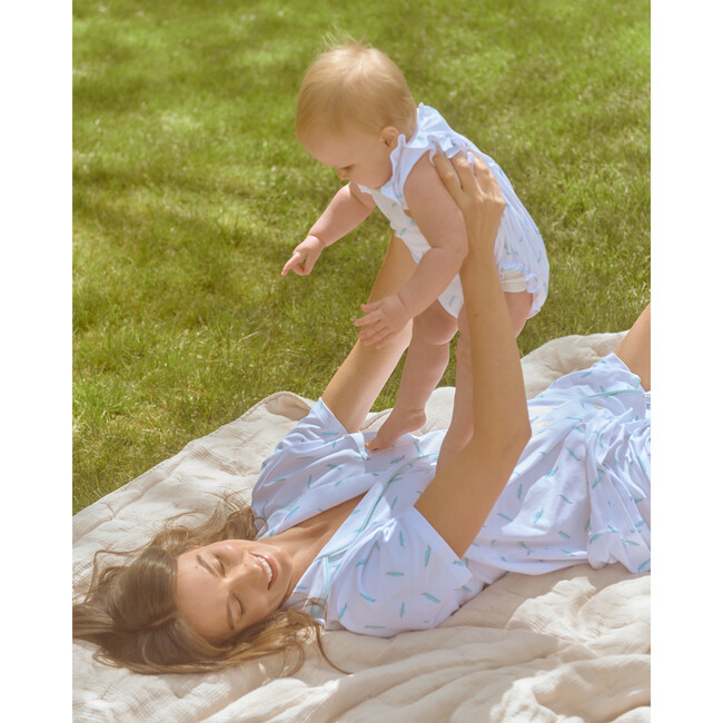 Feather Print Bubble, Aqua - Rompers - 5
