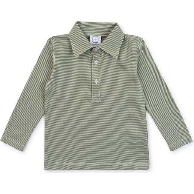 Finn Pima Cotton Long Sleeve Polo for Boys, Green Stripes
