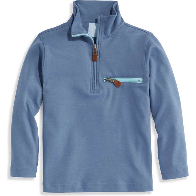 Pima Half Zip with Pocket, Steel Blue with Blue - Jackets - 1