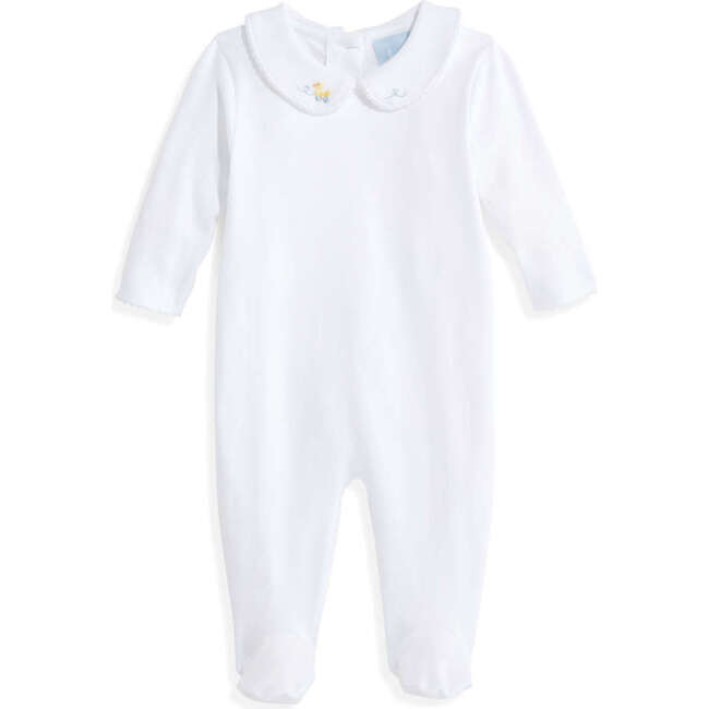 Embroidered Collared Pima Footie, White with Ducks - Onesies - 1