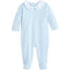 Embroidered Collared Pima Footie, Blue with Blue Hearts - Onesies - 1 - thumbnail