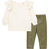 Baby Ruffled Pullover & Faux Leather Pant Set, White - Mixed Apparel Set - 1 - thumbnail