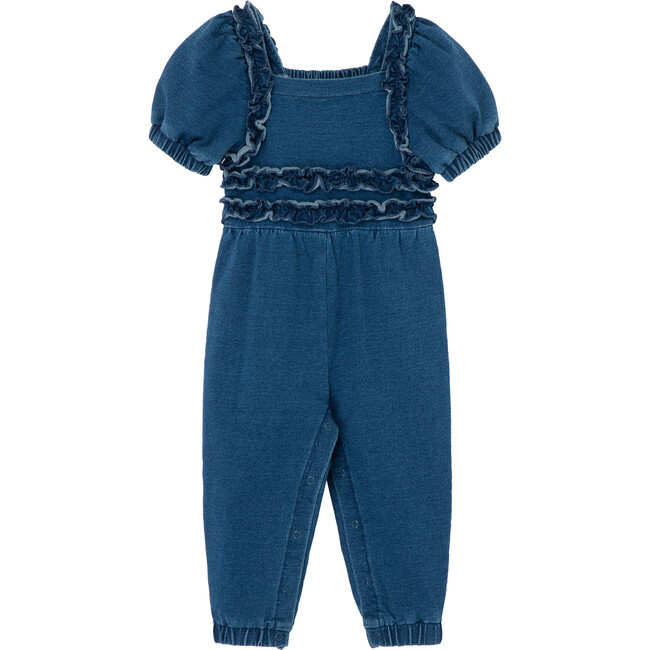 Baby Knit Denim Ruched Jumpsuit, Blue