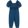Baby Knit Denim Ruched Jumpsuit, Blue - Rompers - 1 - thumbnail
